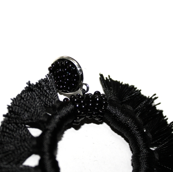 *2 for $15* Black Thread & Bead Hoop Earrings - Picture 1 of 3